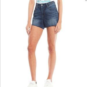 Frayed High Rise Denim Shorts 29 Raw Hem Zip Up Summer